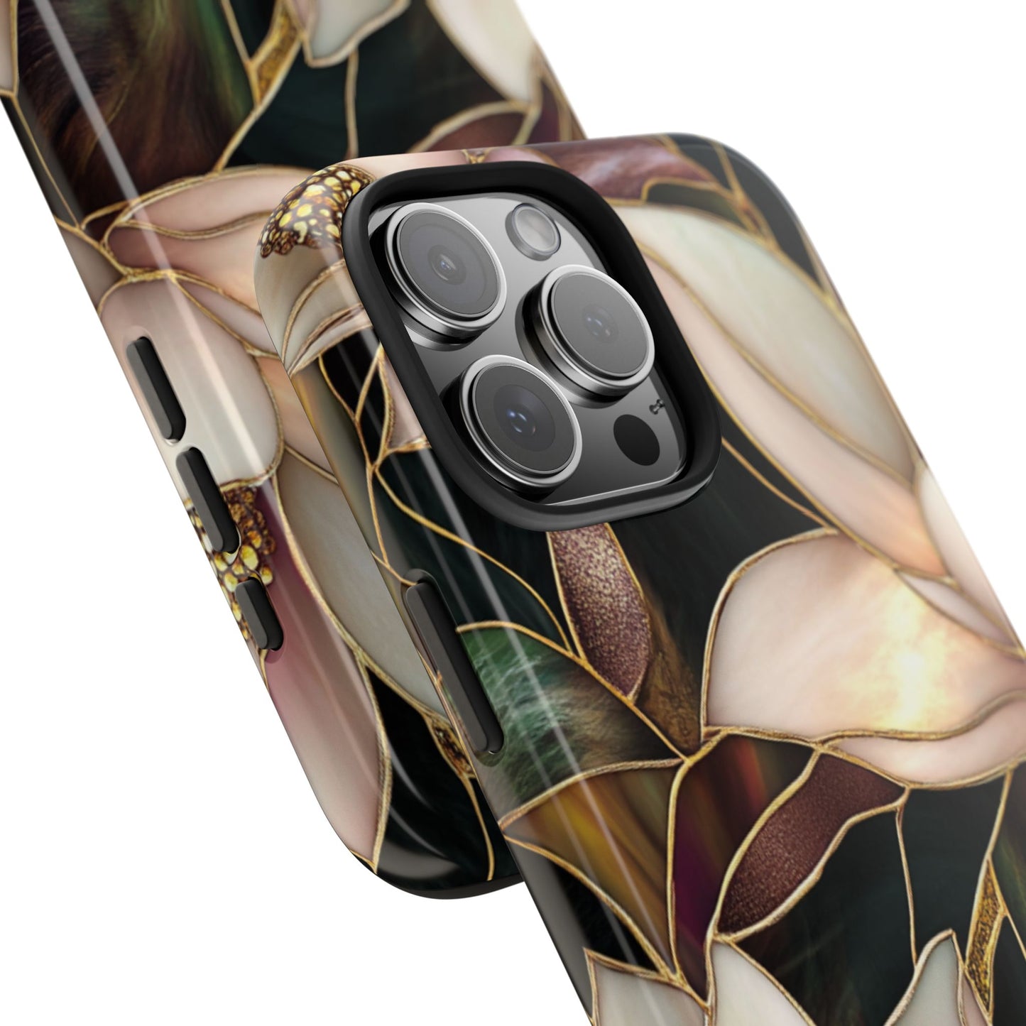 Stain glass Floral Design I-phone Case, Elegant Floral Tough Phone Case - Stylish Protection for Every Occasion, I-phone 13, 14, 15, 16