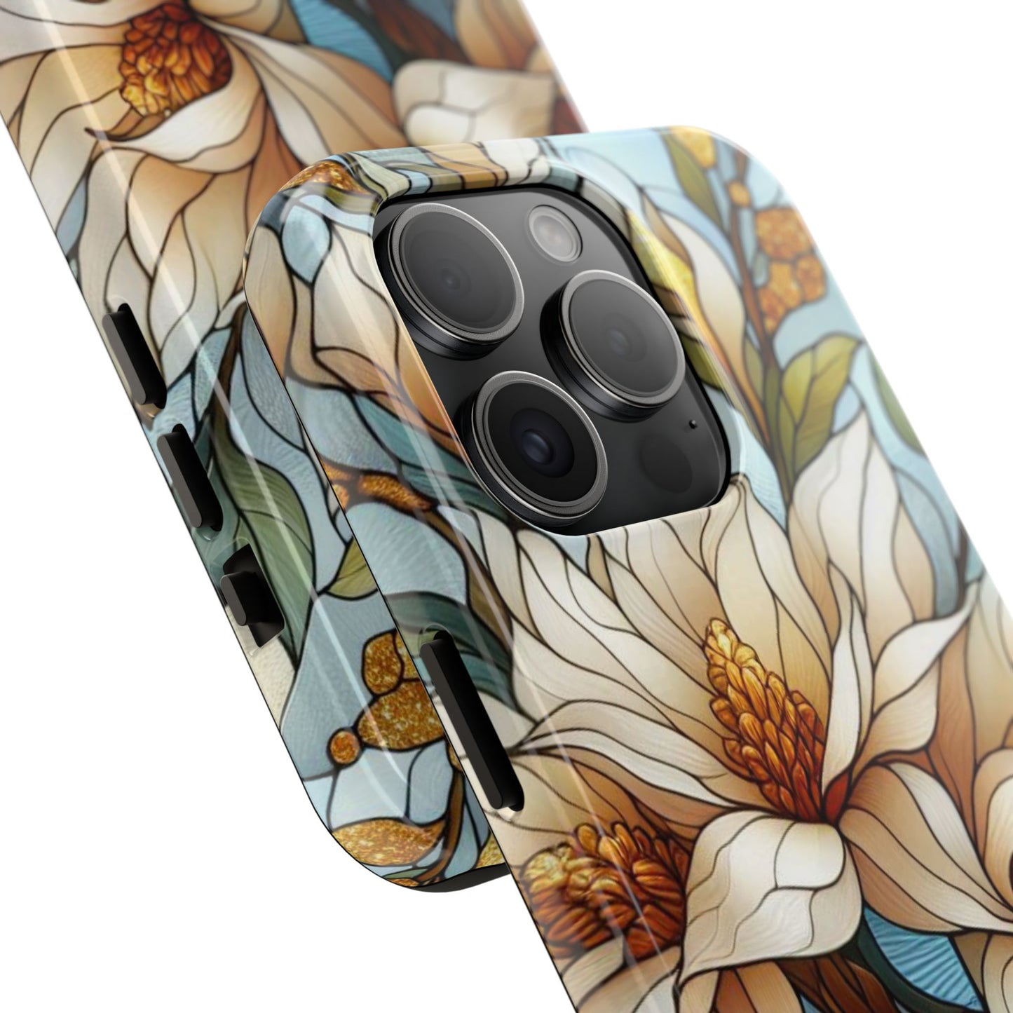 Stain glass Floral Design I-phone Case, Elegant Floral Tough Phone Case - Stylish Protection for Every Occasion, I-phone 13, 14, 15, 16