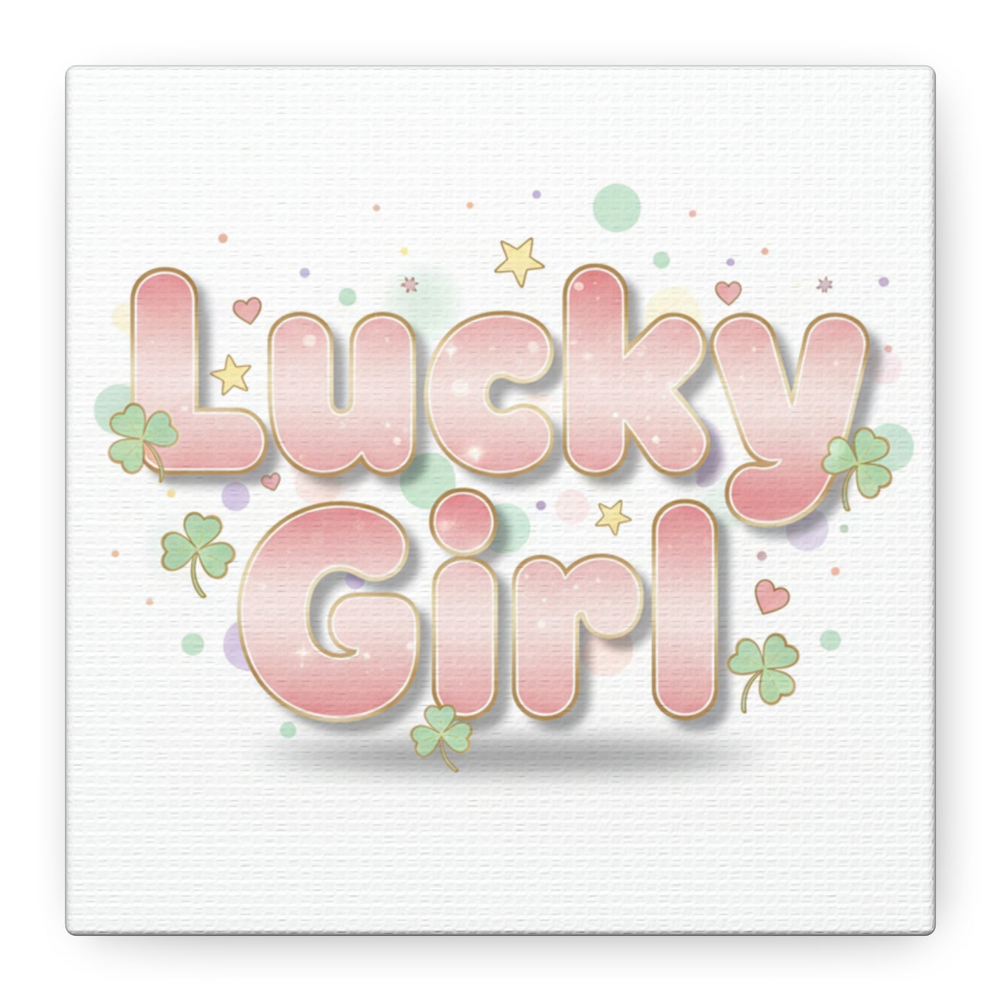 Lucky Girl mantra Canvas, Manifest Luck wall art | 2026 lucky charms, pastel metallic accents