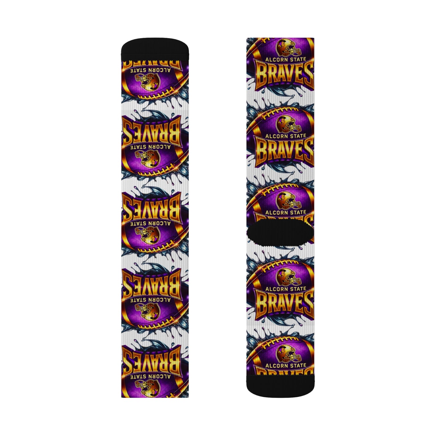 Alcorn State Braves Sublimation Socks, Custom Athletic Crew Socks, HBCU Pride Gift, Purple & Gold Fan Gear, Game Day Accessory, Gift for