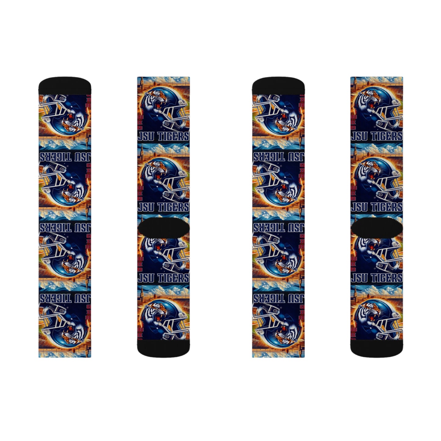 Sublimation Sock Design JSU Tigers Socks, Jackson State University Fan Gear, JSU Tiger Mascot Crew Socks, HBCU Pride Gift for Him or Her