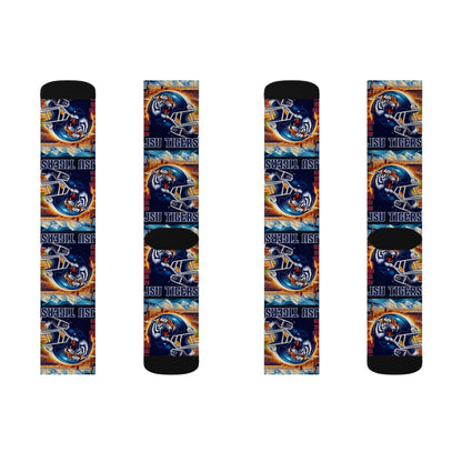 Sublimation Sock Design JSU Tigers Socks, Jackson State University Fan Gear, JSU Tiger Mascot Crew Socks, HBCU Pride Gift for Him or Her