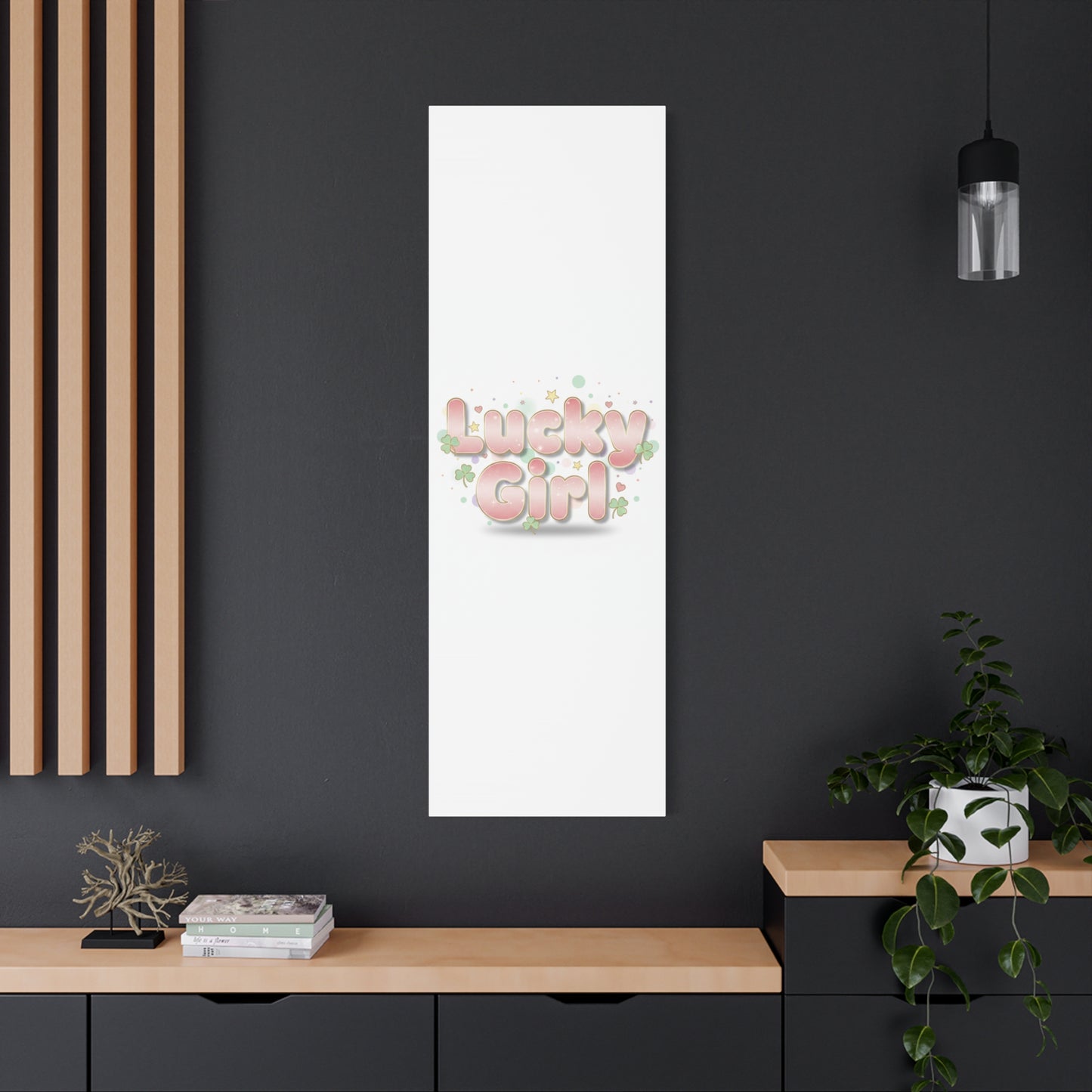 Lucky Girl mantra Canvas, Manifest Luck wall art | 2026 lucky charms, pastel metallic accents