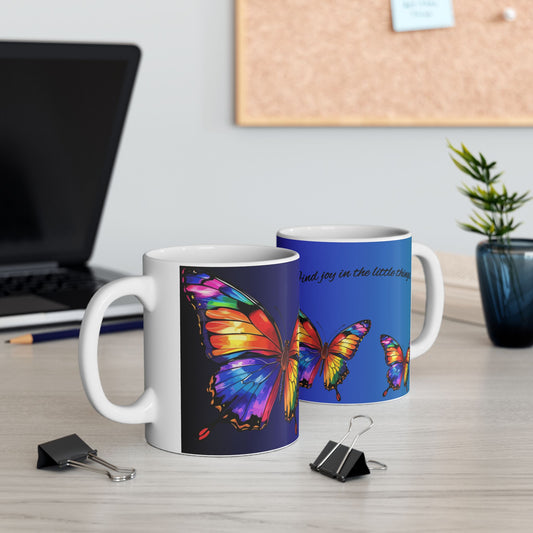 Joyful Butterfly Ceramic Mug - Colorful Coffee Cup for Inspiration, Gift for Nature Lovers, Butterfly Decor, Motivational Drinkware