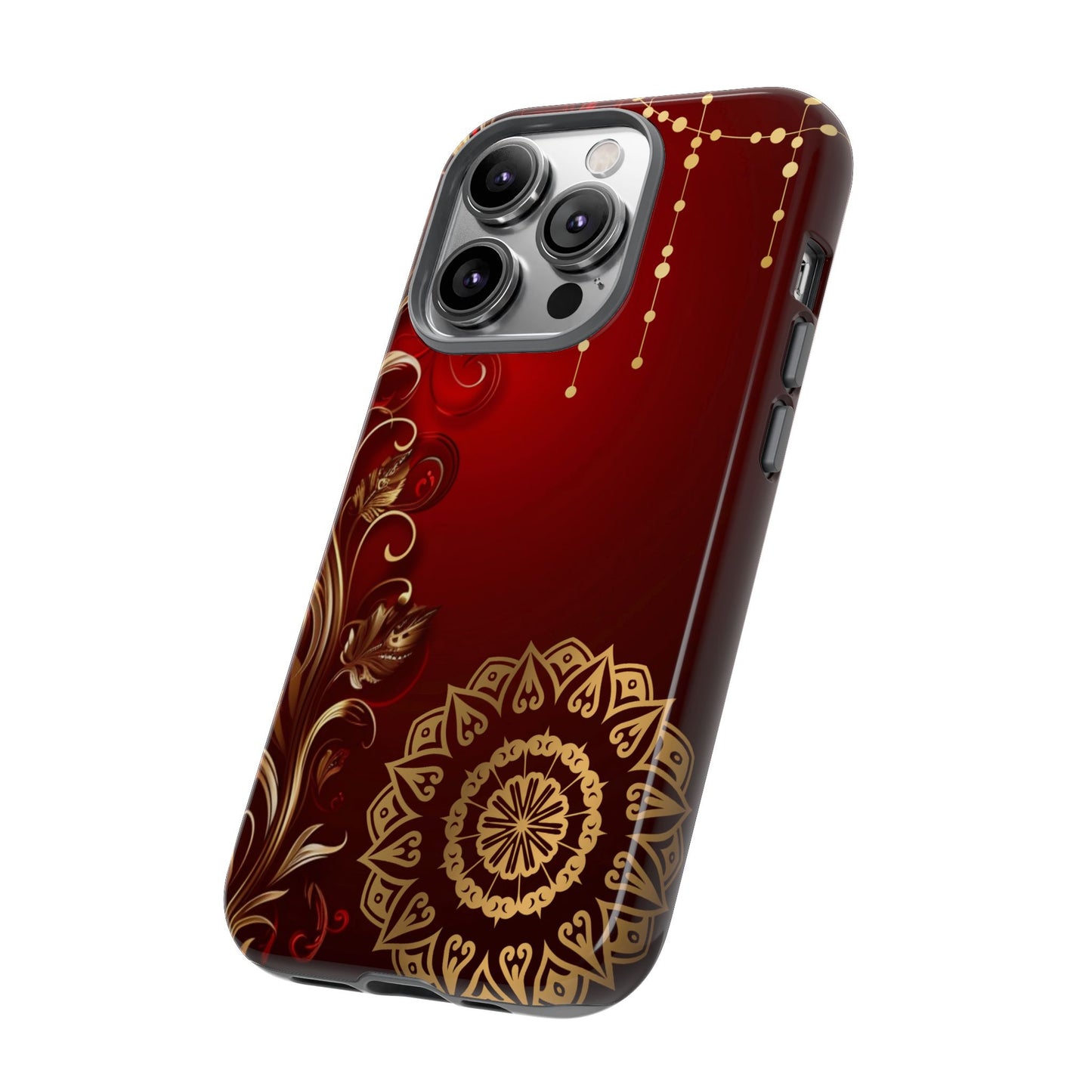 Filigree Red and Gold Tough Phone Case, Protective Cover for iPhone, Stylish Accessories for Women and Men, Durable Phone Case, Gift for Her