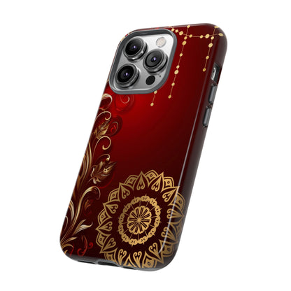 Filigree Red and Gold Tough Phone Case, Protective Cover for iPhone, Stylish Accessories for Women and Men, Durable Phone Case, Gift for Her