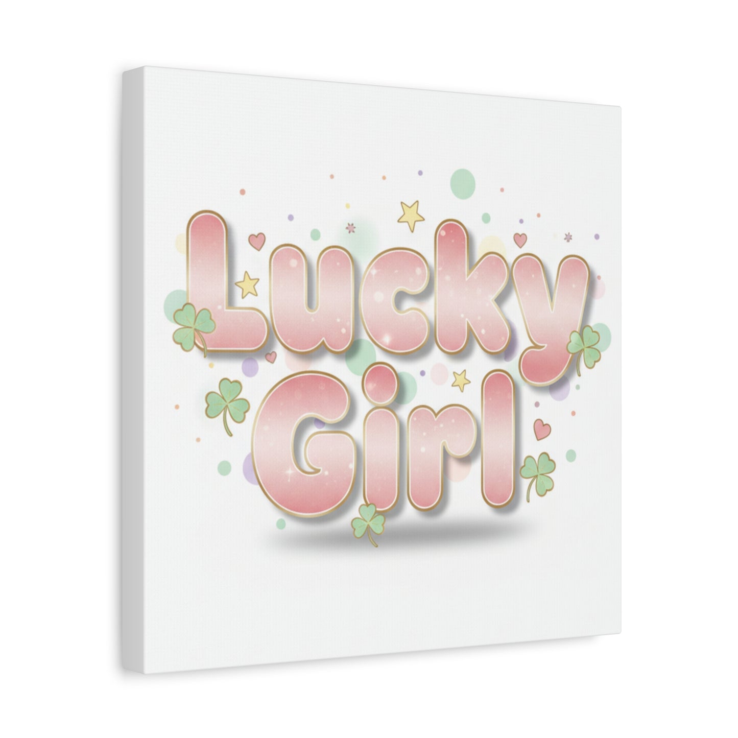 Lucky Girl mantra Canvas, Manifest Luck wall art | 2026 lucky charms, pastel metallic accents