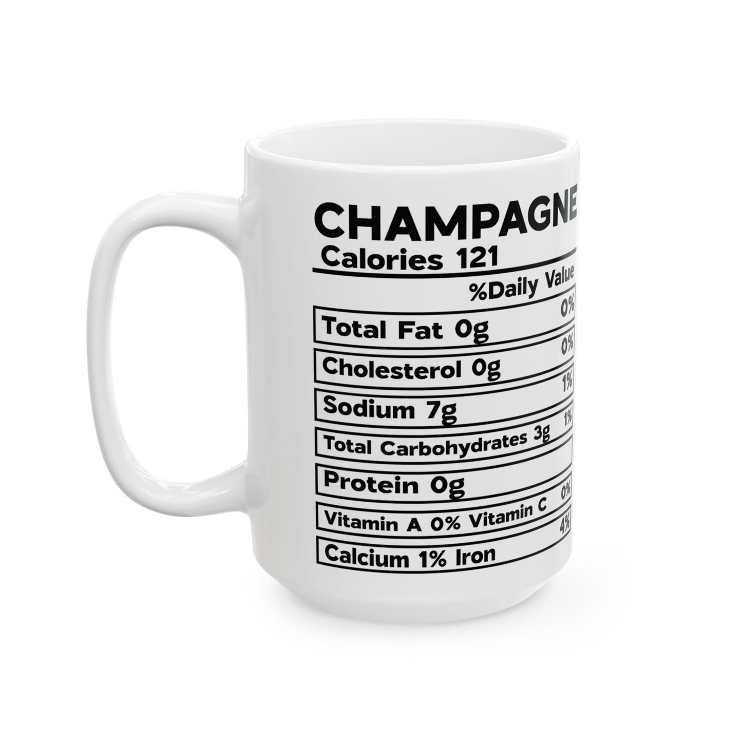 Champagne Ceramic Mug, Champagne Nutrional Facts Coffee Cup, Christmas Gift, Ceramic Mug, 11oz, 15oz