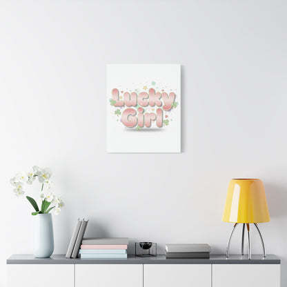 Lucky Girl mantra Canvas, Manifest Luck wall art | 2026 lucky charms, pastel metallic accents