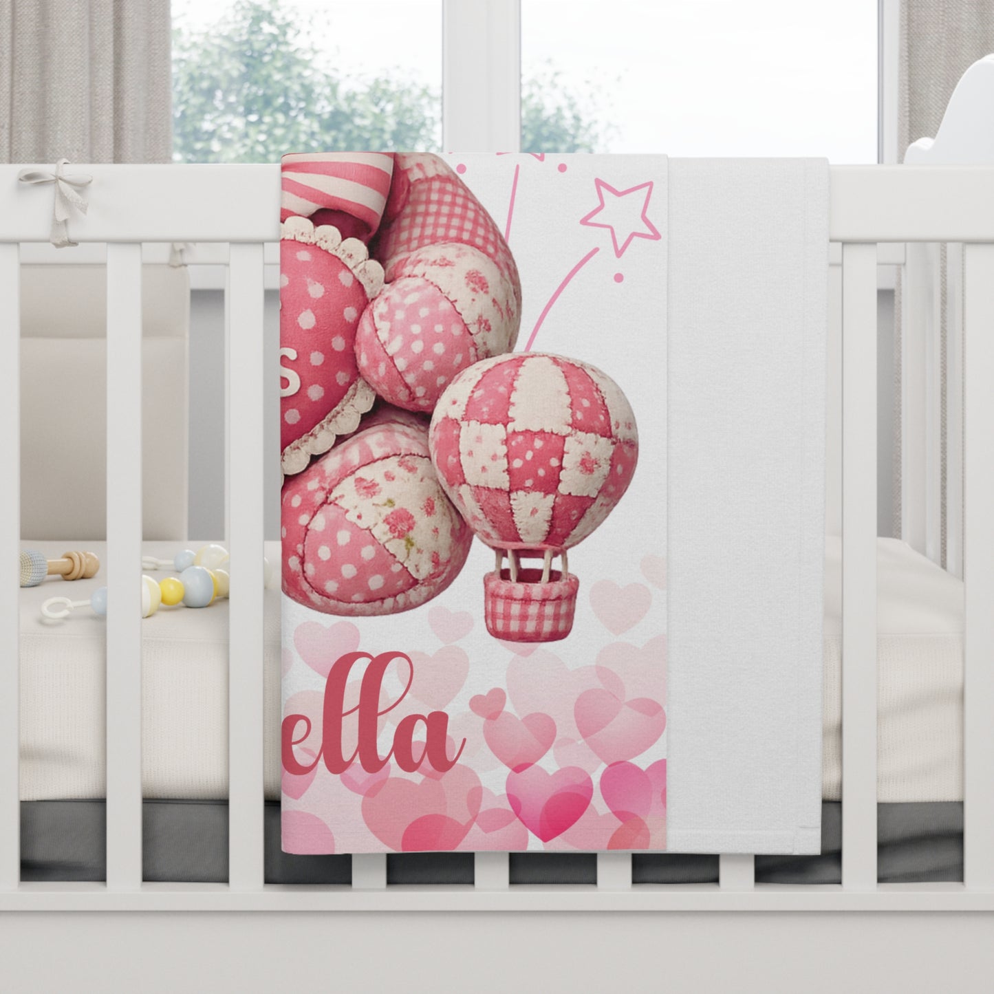 Pink Patchwork Teddy Bear Sweet Dreams baby blanket | soft fleece nursery decor