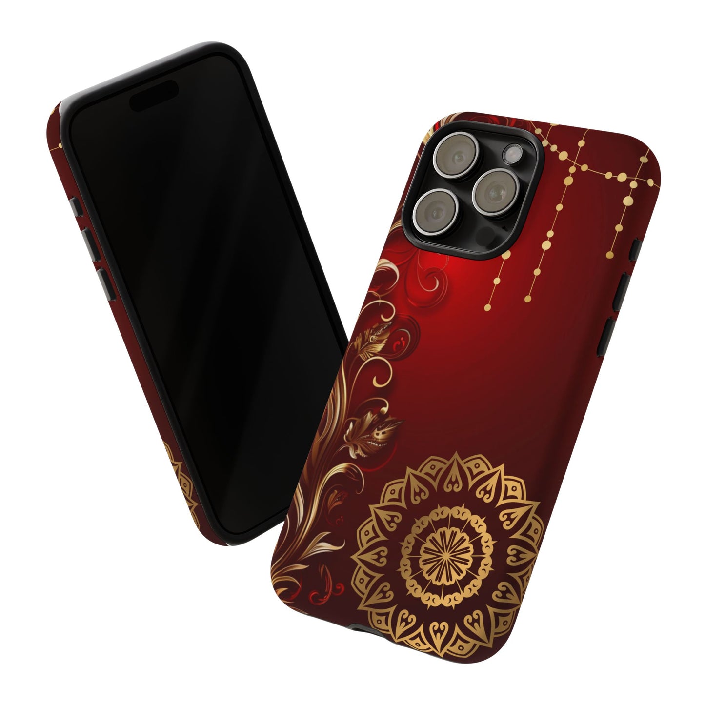 Filigree Red and Gold Tough Phone Case, Protective Cover for iPhone, Stylish Accessories for Women and Men, Durable Phone Case, Gift for Her