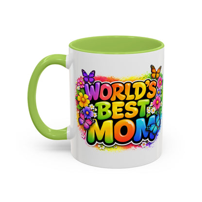 World's Best Mom mug | Accent Coffee Mug 11oz 15oz, colorful floral butterfly design