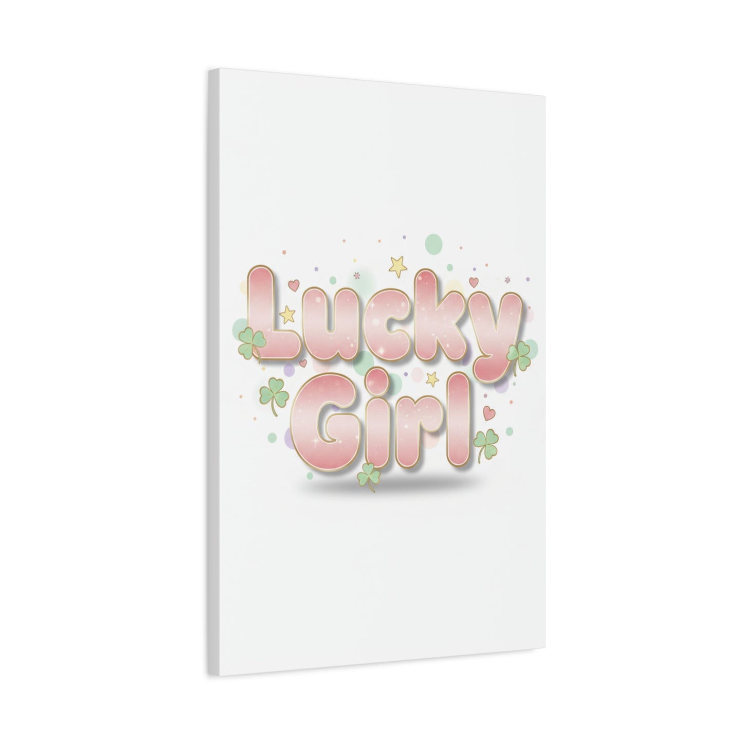 Lucky Girl mantra Canvas, Manifest Luck wall art | 2026 lucky charms, pastel metallic accents