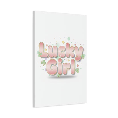Lucky Girl mantra Canvas, Manifest Luck wall art | 2026 lucky charms, pastel metallic accents