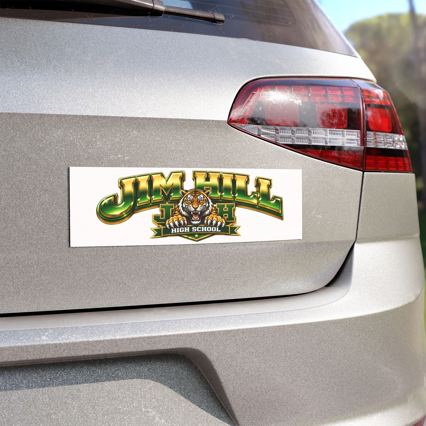 Jim Hill Tigers Car Magnet — High School Spirit Auto Decal | Green & Gold Tiger Mascot Vinyl Car Sticker for Students, Graduates & Fans