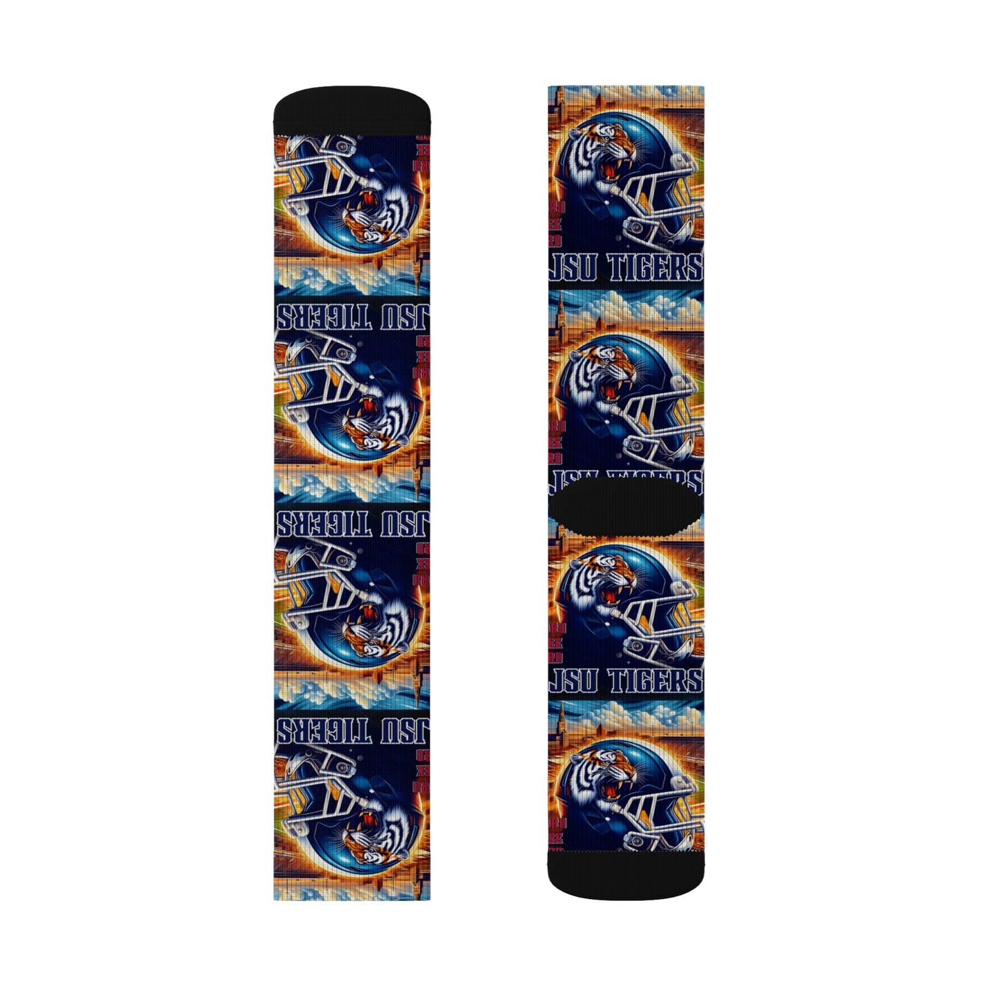Sublimation Sock Design JSU Tigers Socks, Jackson State University Fan Gear, JSU Tiger Mascot Crew Socks, HBCU Pride Gift for Him or Her