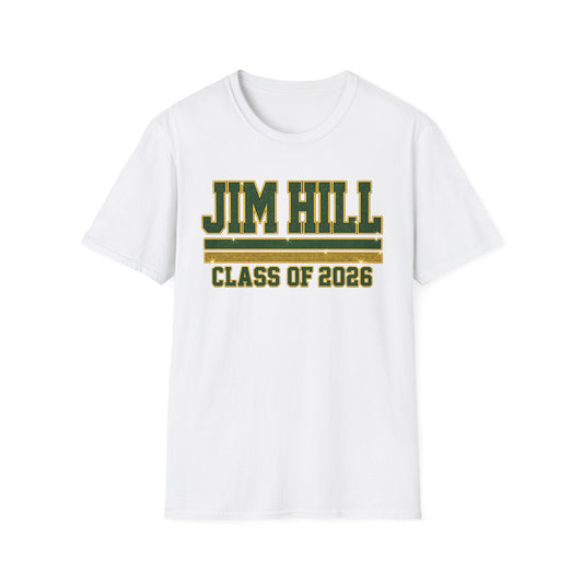 Jim Hill Class of 2026 Graduation T-Shirt — Green & Gold Varsity Grad Tee