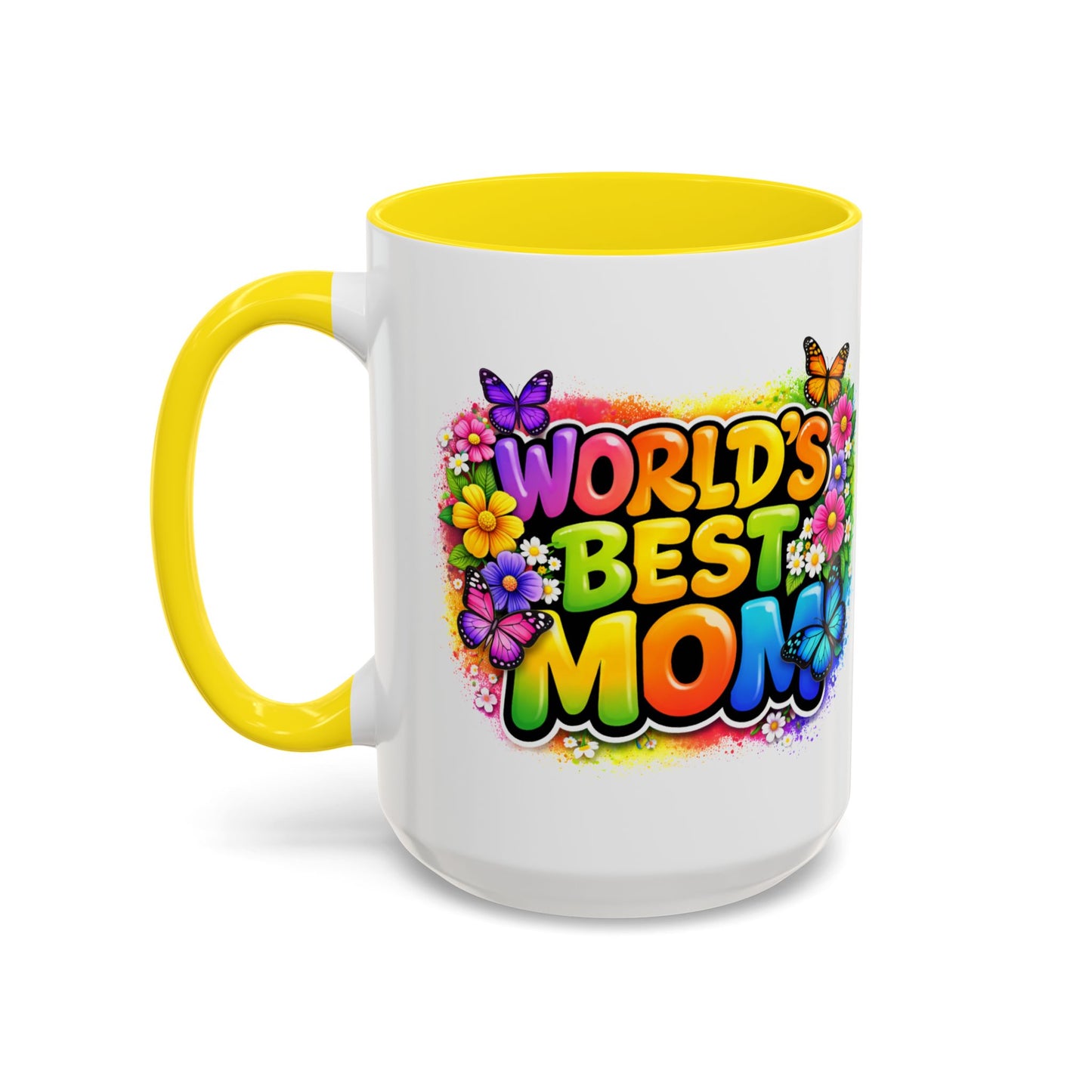 World's Best Mom mug | Accent Coffee Mug 11oz 15oz, colorful floral butterfly design
