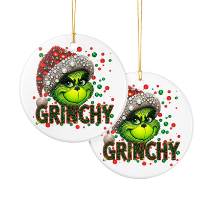 Grinchy Face Holiday Ornament | Ceramic Christmas Decoration