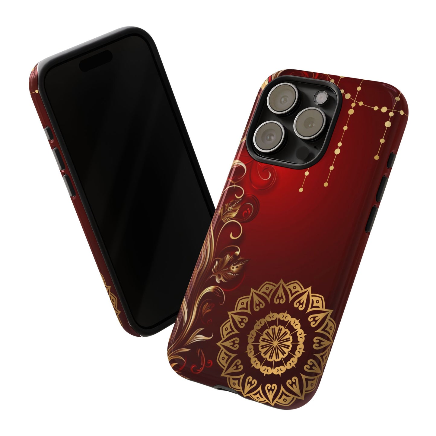 Filigree Red and Gold Tough Phone Case, Protective Cover for iPhone, Stylish Accessories for Women and Men, Durable Phone Case, Gift for Her