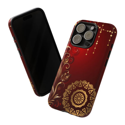 Filigree Red and Gold Tough Phone Case, Protective Cover for iPhone, Stylish Accessories for Women and Men, Durable Phone Case, Gift for Her