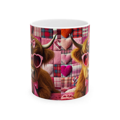 Valentine's Day Ceramic Mug, Valentine's Cow Mug, Valentine's Day Coffee Cup, Pink and White Cow Valentine's Day Gift Mug