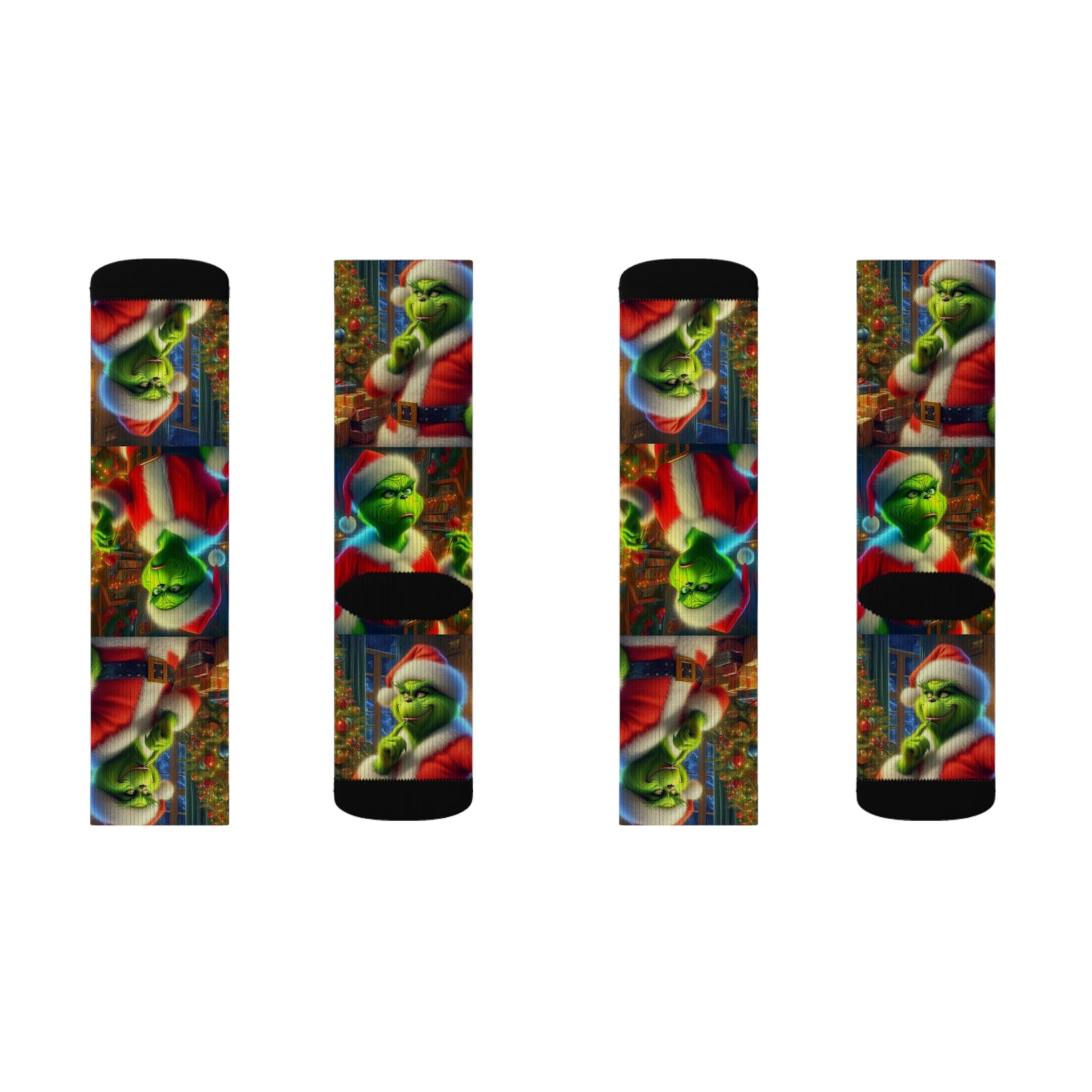Grinch Christmas Sublimation Socks - Funny Holiday Crew Socks - Santa Grinch Gift - Vibrant Print Xmas Stocking Stuffer, Sublimated Socks,