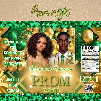 2026 Prom Chip Bag Template: Green & Gold Party Favor (Canva Editable, Digital Download)