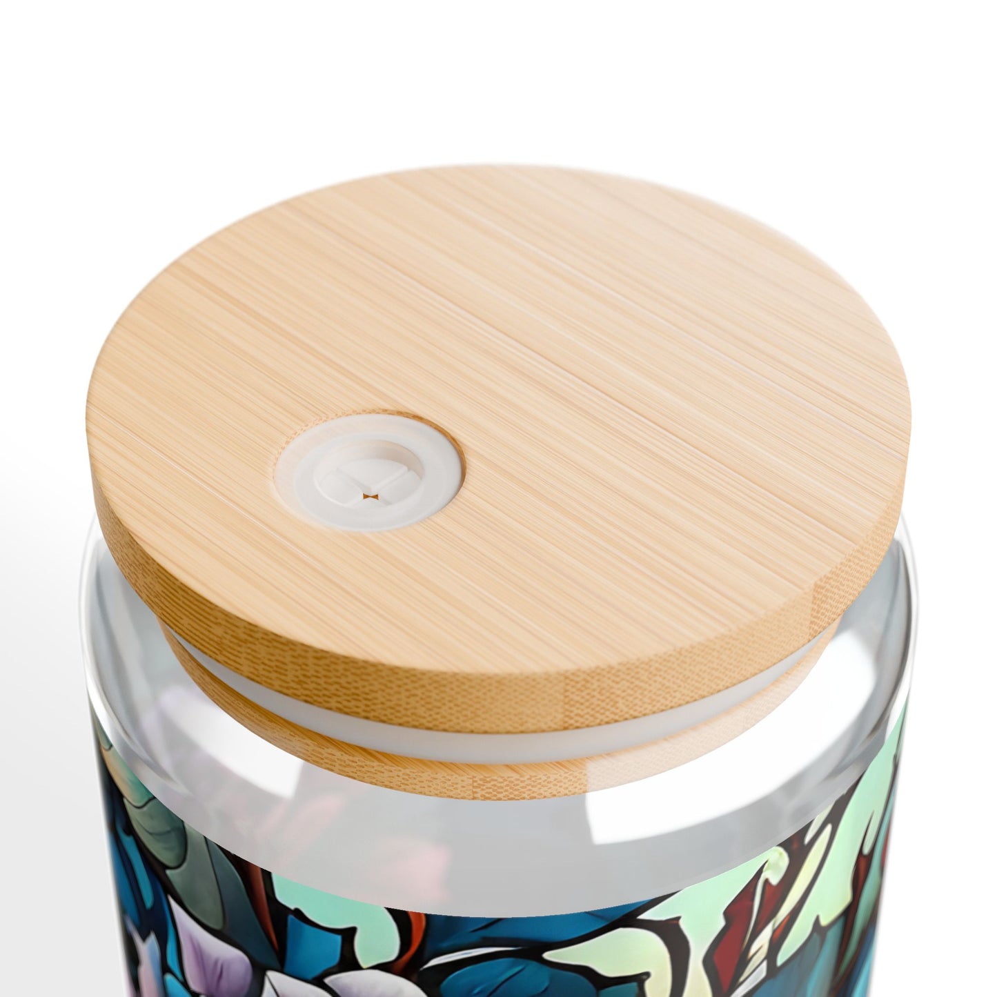 Floral Design Sipper Glass - 16oz Eco-Friendly Drinkware with Bamboo Lid
