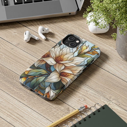 Stain glass Floral Design I-phone Case, Elegant Floral Tough Phone Case - Stylish Protection for Every Occasion, I-phone 13, 14, 15, 16