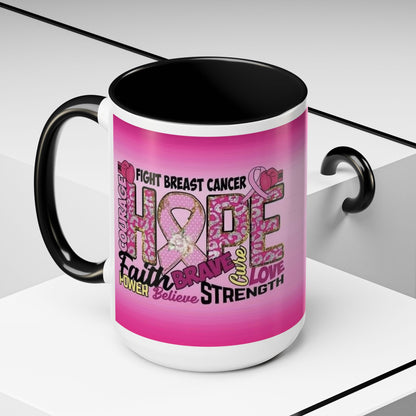 Pink Fight Breast Cancer Two Tone Coffee Mug (11, 15oz)