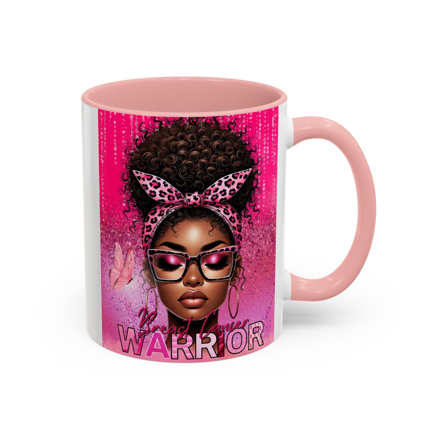 Coffee Mug, Breast Cancer Warrior African American Female Pink 11oz, 15oz, Gift for Her, Survivor, Supporter, Awareness, Inspirational Mug