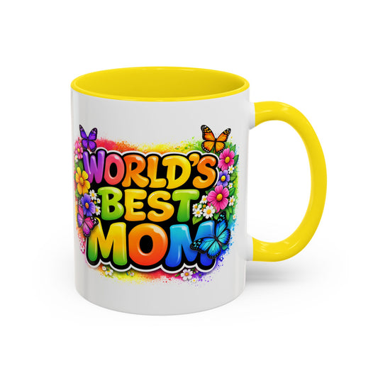 World's Best Mom mug | Accent Coffee Mug 11oz 15oz, colorful floral butterfly design