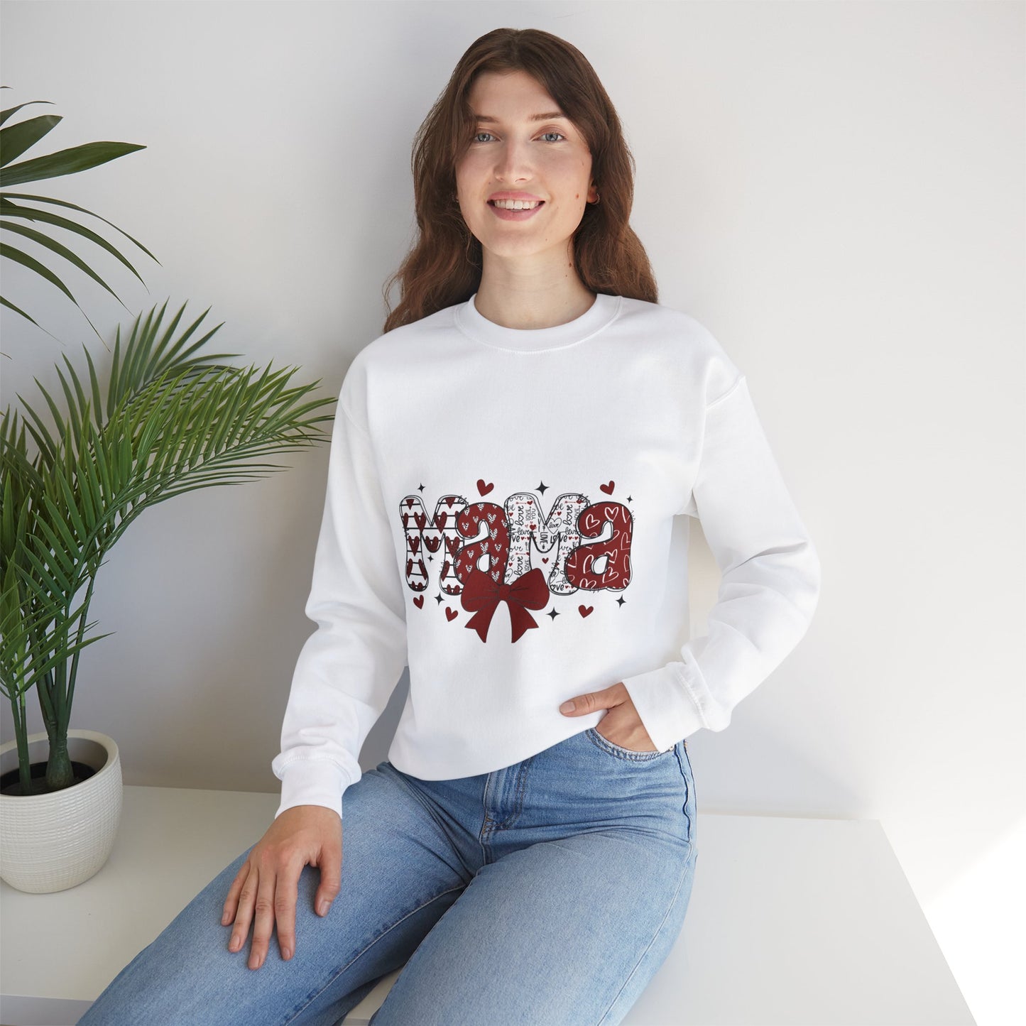 Crewneck Sweatshirt - Coquette Mama, Mama Valentine's, Alpha Doodle Design