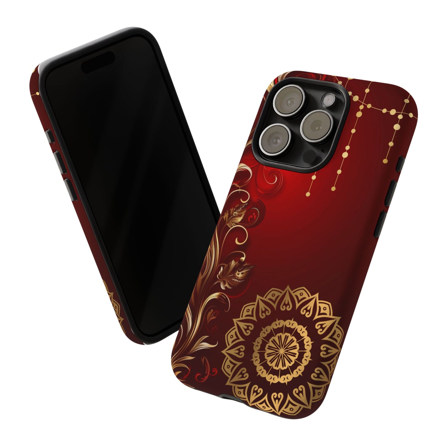 Filigree Red and Gold Tough Phone Case, Protective Cover for iPhone, Stylish Accessories for Women and Men, Durable Phone Case, Gift for Her