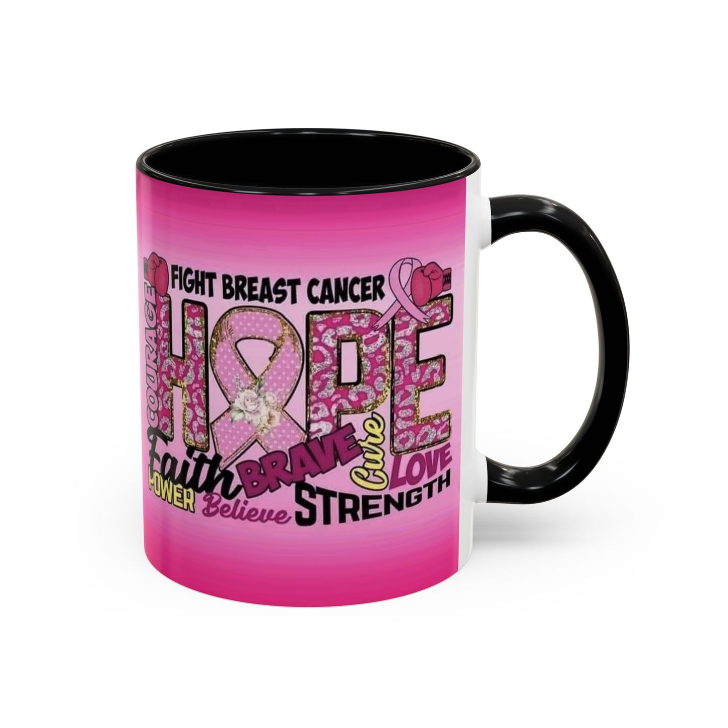 Pink Fight Breast Cancer Two Tone Coffee Mug (11, 15oz)