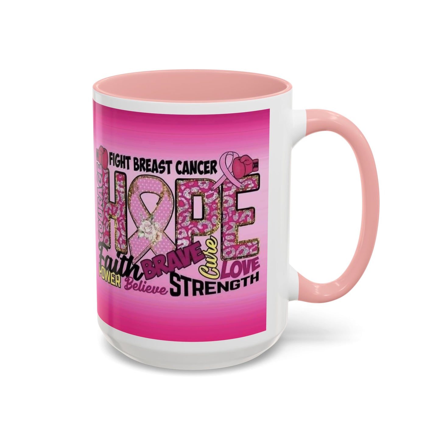 Pink Fight Breast Cancer Two Tone Coffee Mug (11, 15oz)