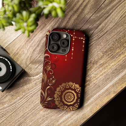 Filigree Red and Gold Tough Phone Case, Protective Cover for iPhone, Stylish Accessories for Women and Men, Durable Phone Case, Gift for Her