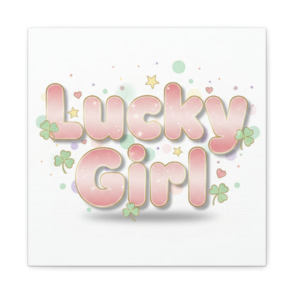 Lucky Girl mantra Canvas, Manifest Luck wall art | 2026 lucky charms, pastel metallic accents