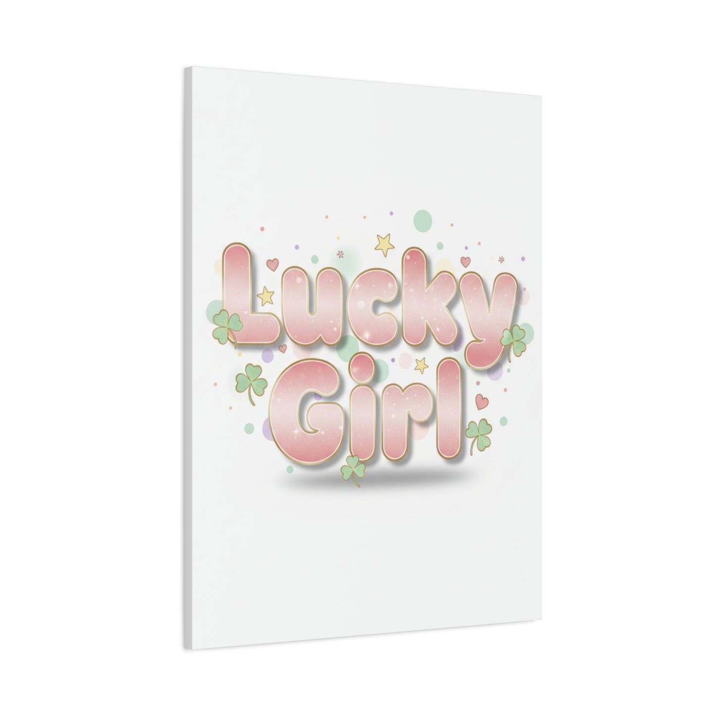 Lucky Girl mantra Canvas, Manifest Luck wall art | 2026 lucky charms, pastel metallic accents