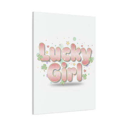 Lucky Girl mantra Canvas, Manifest Luck wall art | 2026 lucky charms, pastel metallic accents