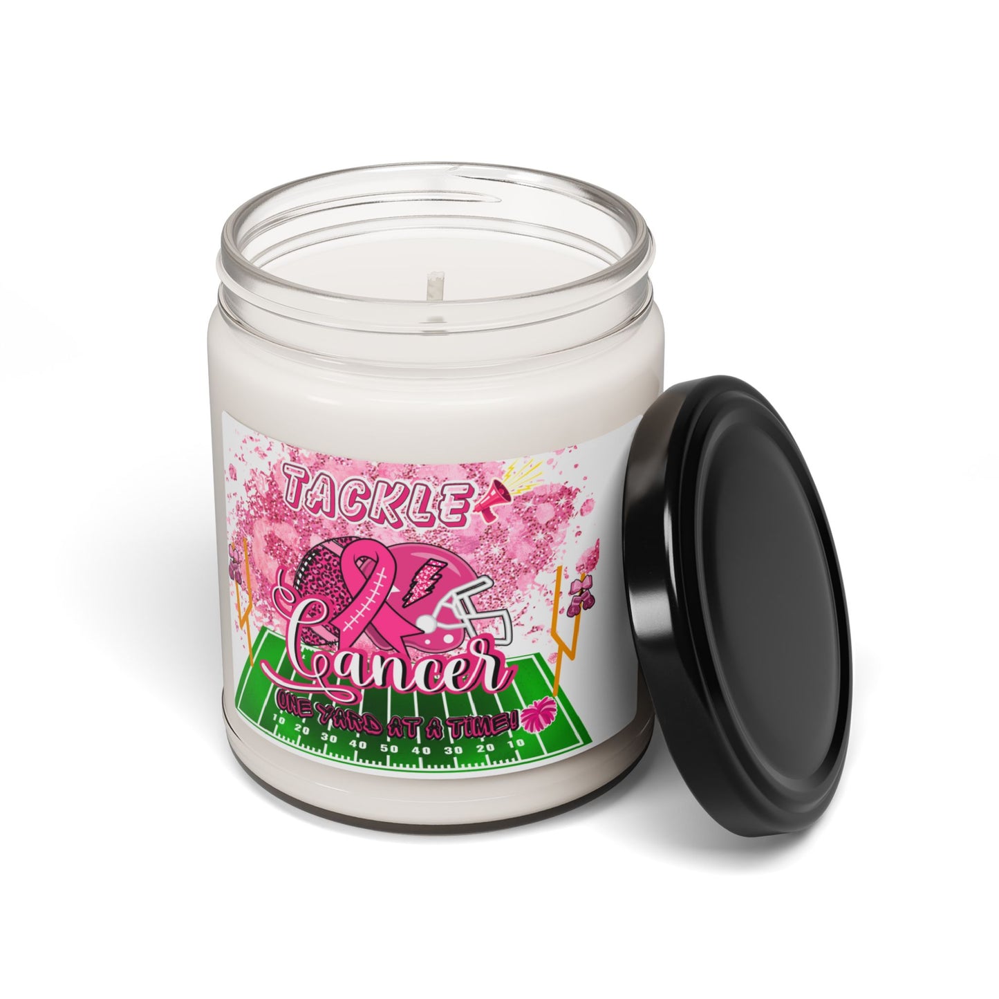 Tackle Cancer One Yard at a Time Soy Candle 9oz, Breast Cancer Awareness Soy Candle 9oz