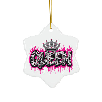 Ceramic Ornament, Holiday Decor, Pink Queen Leopard Print, Gift For Her, Gift Idea, Winter Home Decor, Festive Ornament, Holiday Gift