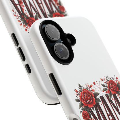 Phone Case, Tough Case for Women, Protective Phone Covers, Floral Mama Design, Red Roses and Coquette Bow, iPhone Accessories
