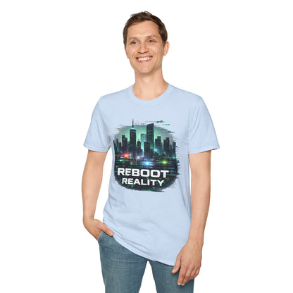Reboot Reality T-Shirt — Futuristic Cybercity Graphic Tee