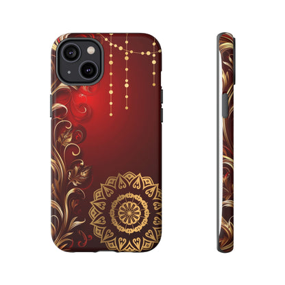 Filigree Red and Gold Tough Phone Case, Protective Cover for iPhone, Stylish Accessories for Women and Men, Durable Phone Case, Gift for Her