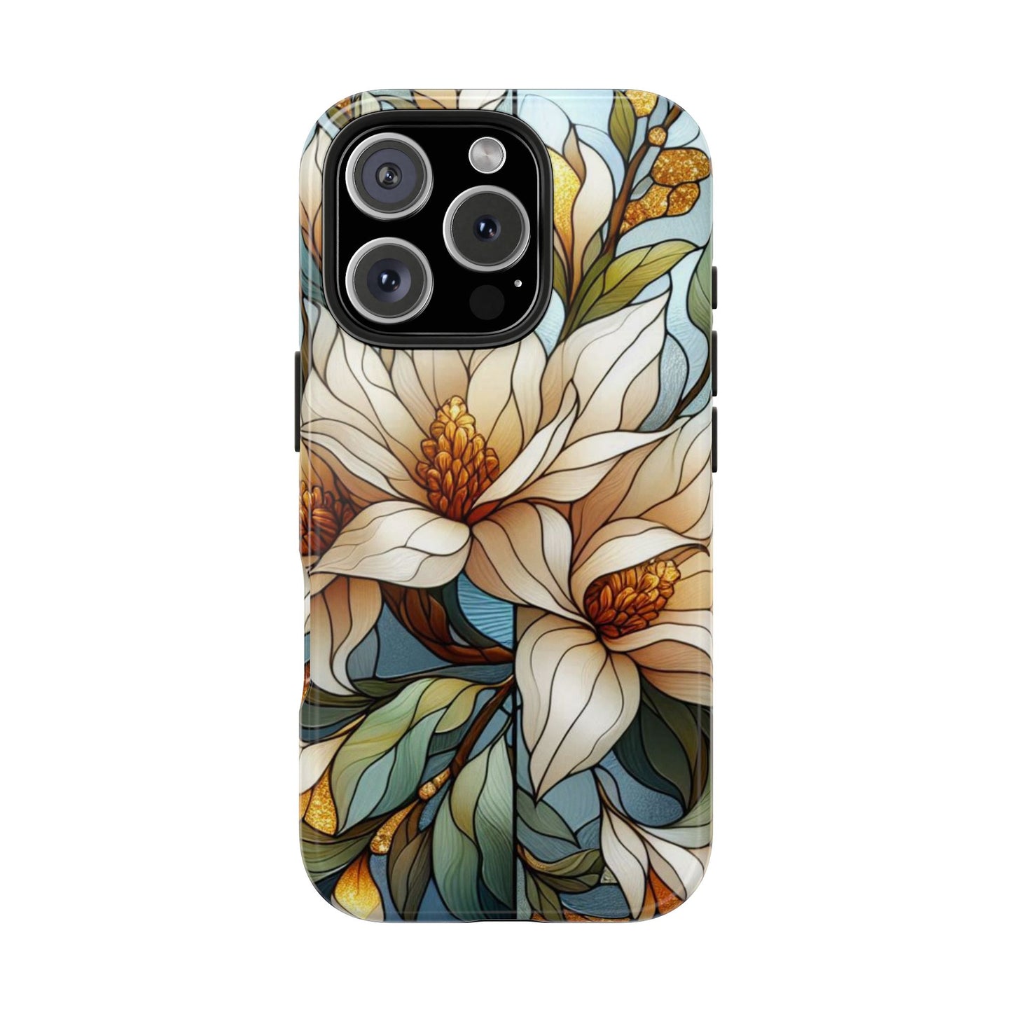 Stain glass Floral Design I-phone Case, Elegant Floral Tough Phone Case - Stylish Protection for Every Occasion, I-phone 13, 14, 15, 16