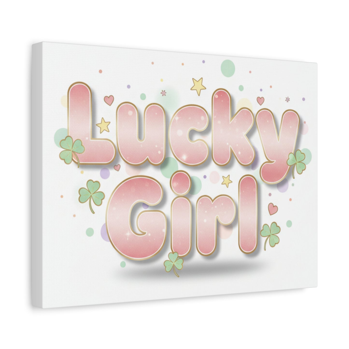 Lucky Girl mantra Canvas, Manifest Luck wall art | 2026 lucky charms, pastel metallic accents