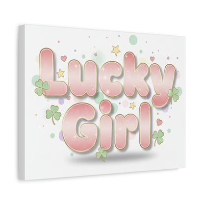 Lucky Girl mantra Canvas, Manifest Luck wall art | 2026 lucky charms, pastel metallic accents