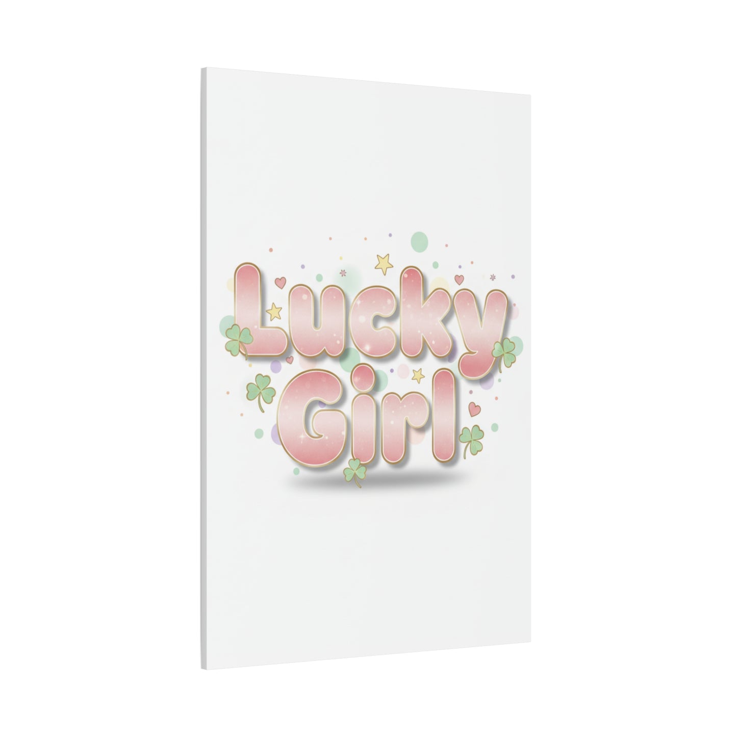 Lucky Girl mantra Canvas, Manifest Luck wall art | 2026 lucky charms, pastel metallic accents